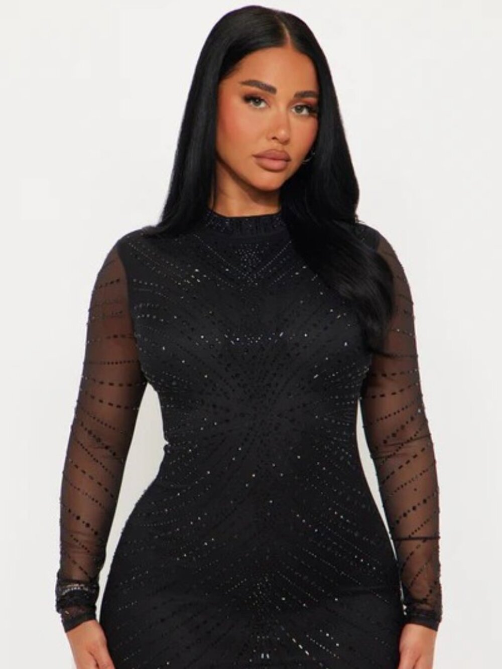 Livie Rhinestone Mesh Mini Dress - Black - Picture 2 of 2